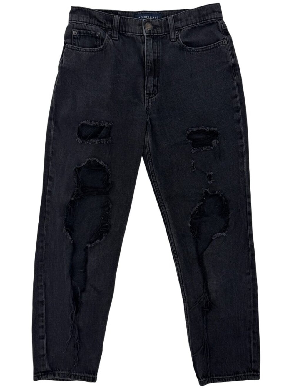 Aeropostale Black Distressed Mom Jeans High-Rise Boyfriend Style 4| Indie Sleaze - Picture 2 of 14